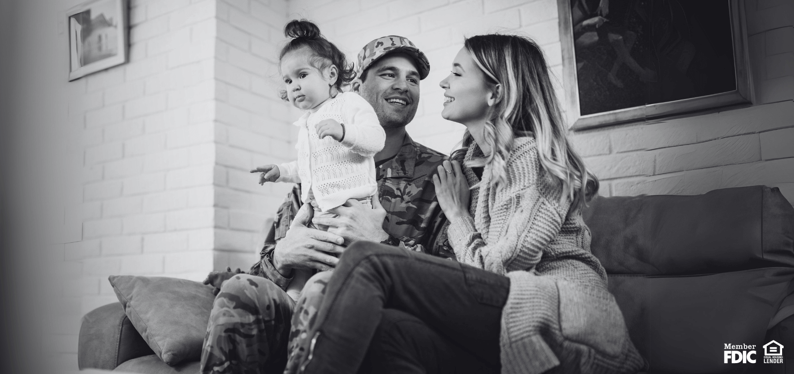 A military family celebrating their new personal military loan.