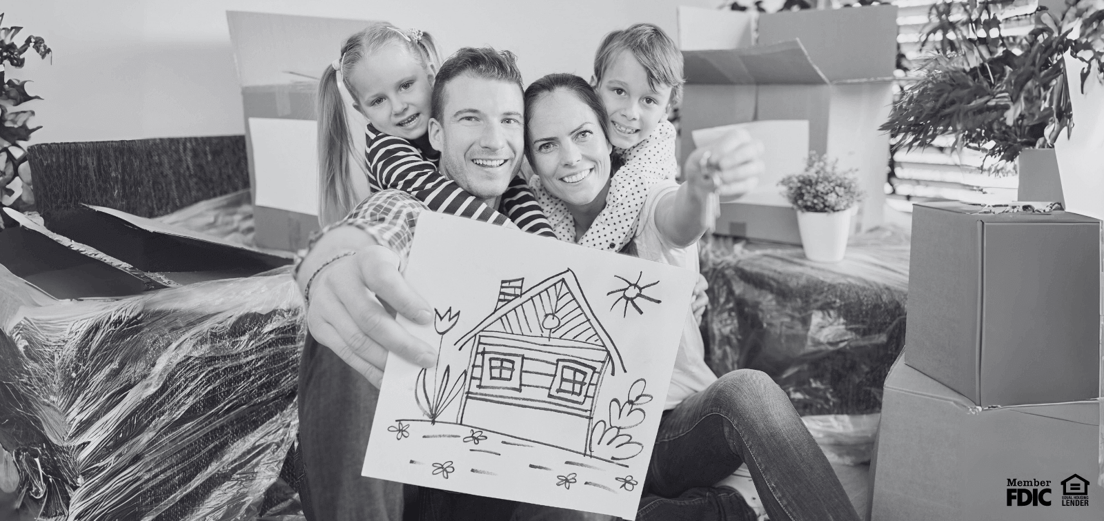 a family unpacks in their new home after getting a VA loan approved.