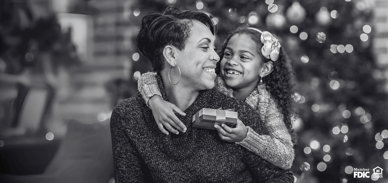mother and daughter with a gift